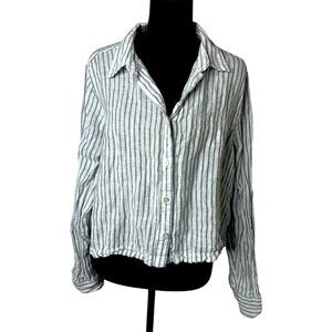 Christian Siriano Women Striped Linen Top XL Euro Summer Preppy Nautical Coastal